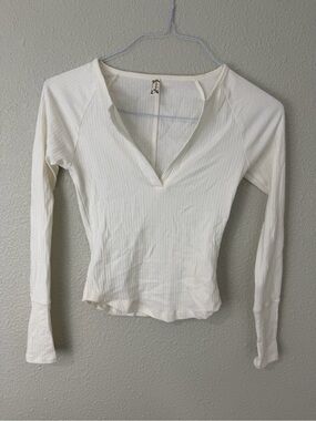 Intimately Free People White Ribbed V-Neck Long Sleeve Top Sz XS